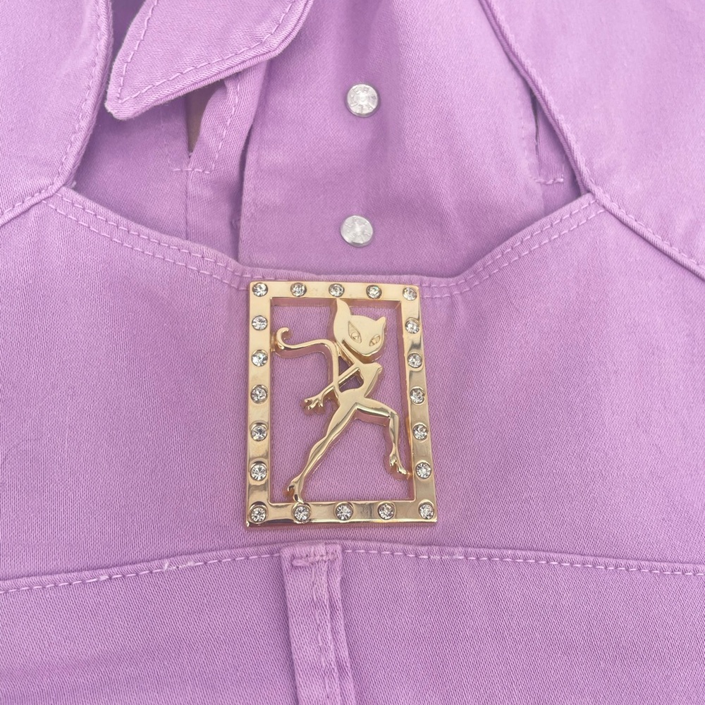 NWT Lavender RHERO Denim Romper With Gold Accents - Picture 10 of 16